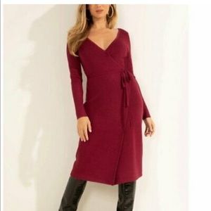 Guess Burgundy Red Everly Ribbed Women's Wrap Sweater Dress Size S NEW W/OT NEW